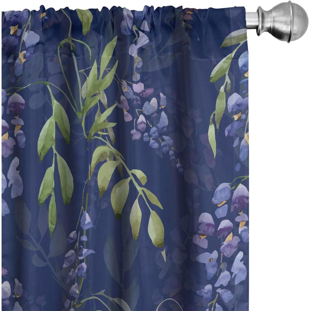 imageAmbesonne Tropical Leaves Curtains Retro Wave Colors Monstera Palm Tree Leaves Neutral Boho Print Window Treatments 2 Panel Set for Living Room Bedroom Pair of 28 x 84 Dark Lavender IndigoSage Green and Dark Blue