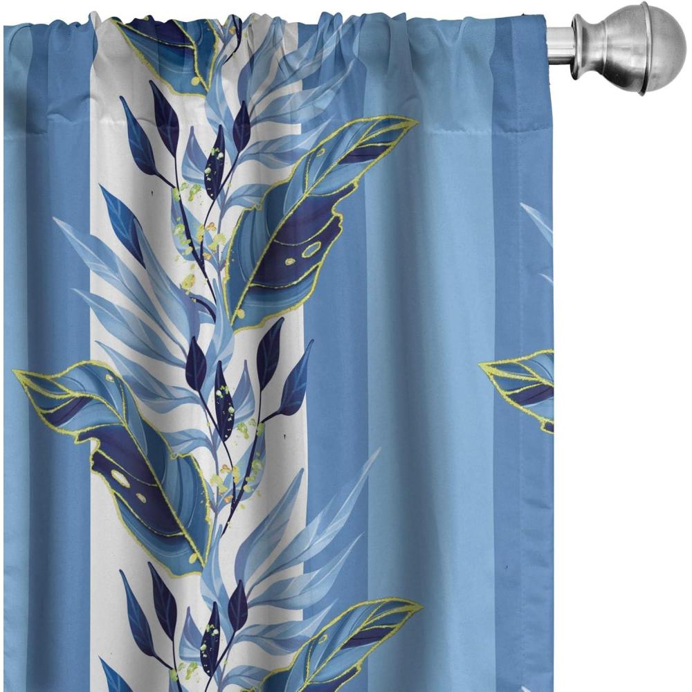 imageAmbesonne Tropical Leaves Curtains Retro Wave Colors Monstera Palm Tree Leaves Neutral Boho Print Window Treatments 2 Panel Set for Living Room Bedroom Pair of 28 x 84 Dark Lavender IndigoSea Blue Pale Azure Blue