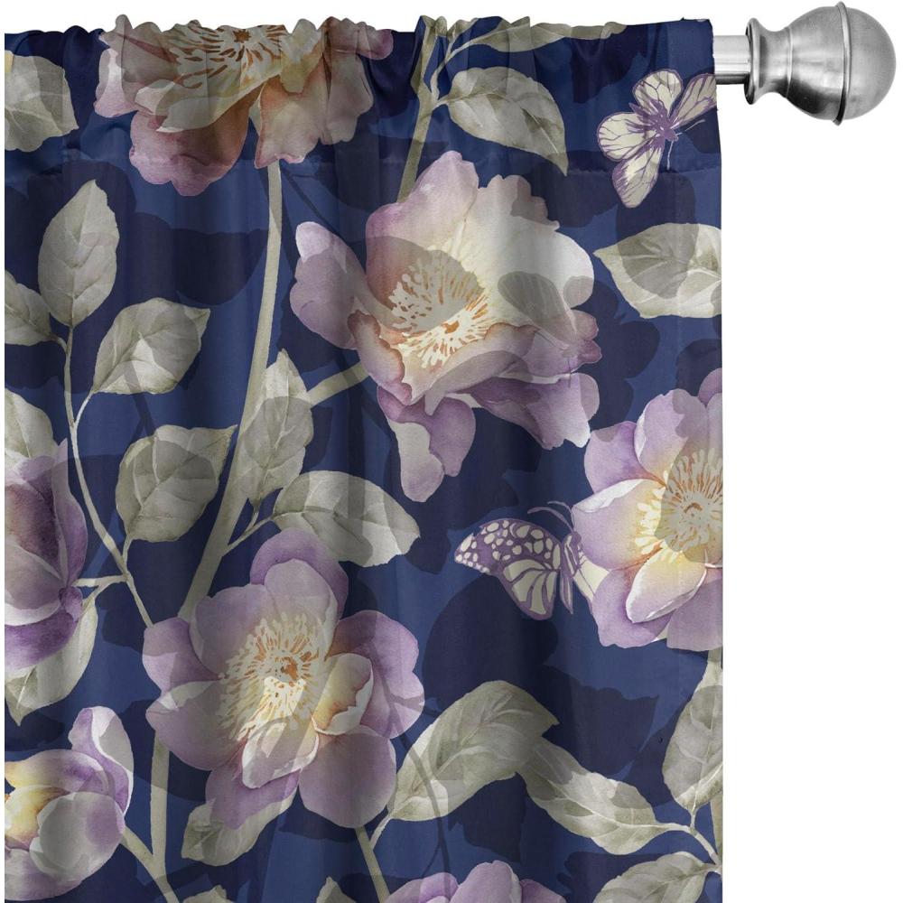 imageAmbesonne Tropical Leaves Curtains Retro Wave Colors Monstera Palm Tree Leaves Neutral Boho Print Window Treatments 2 Panel Set for Living Room Bedroom Pair of 28 x 84 Dark Lavender IndigoPurple Grey Khaki and Dusk