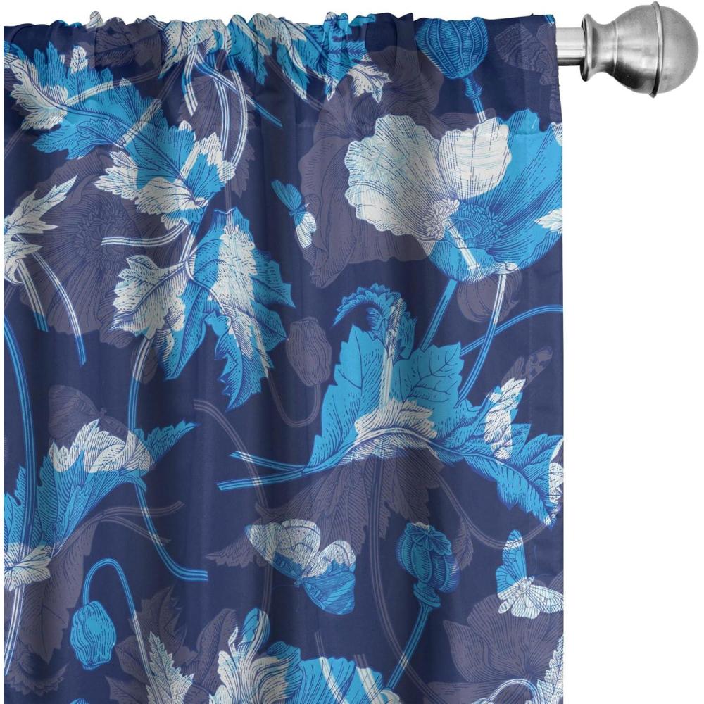 imageAmbesonne Tropical Leaves Curtains Retro Wave Colors Monstera Palm Tree Leaves Neutral Boho Print Window Treatments 2 Panel Set for Living Room Bedroom Pair of 28 x 84 Dark Lavender IndigoSky Blue Ceil Blue Quartz