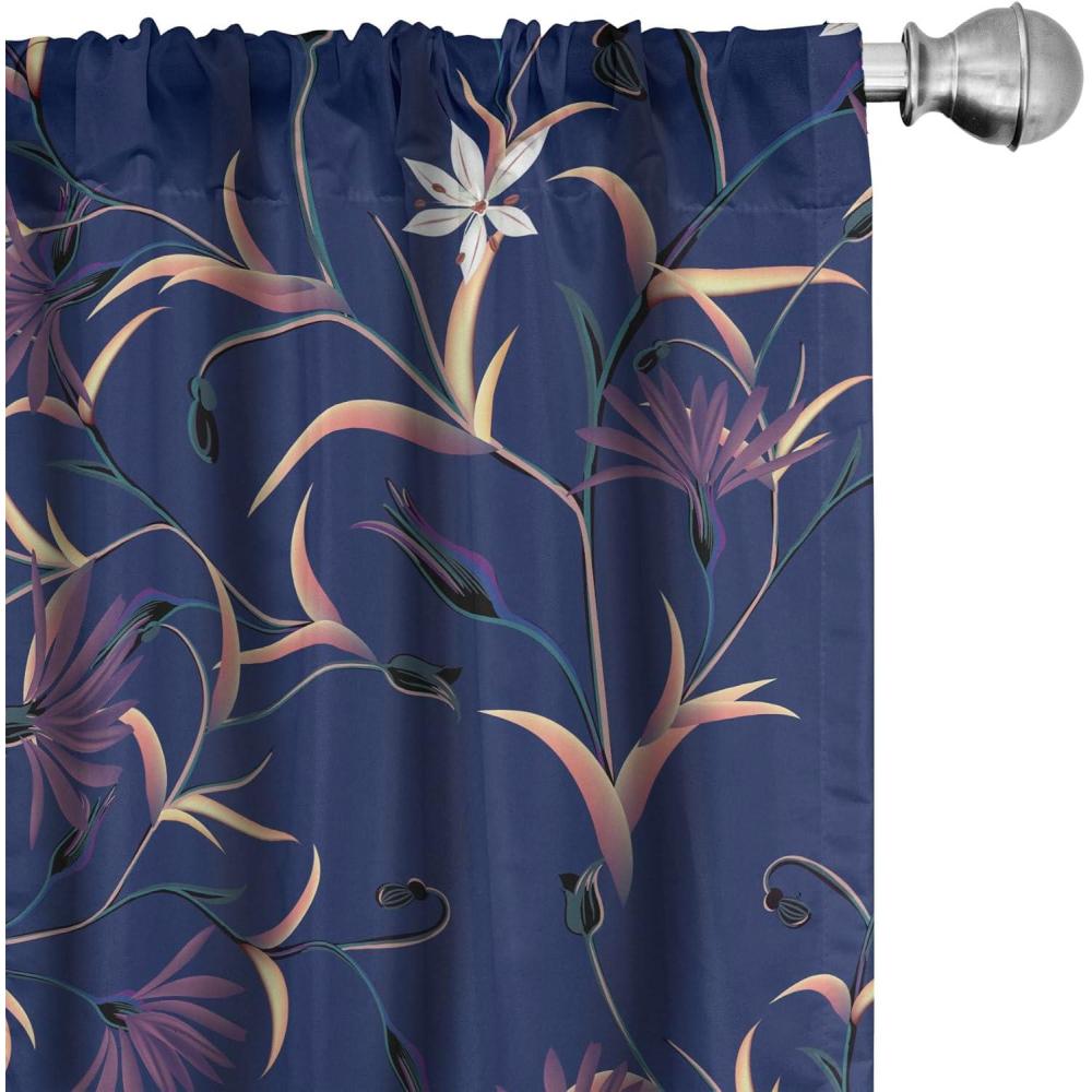 imageAmbesonne Tropical Leaves Curtains Retro Wave Colors Monstera Palm Tree Leaves Neutral Boho Print Window Treatments 2 Panel Set for Living Room Bedroom Pair of 28 x 84 Dark Lavender IndigoIndigo Pale Peach White