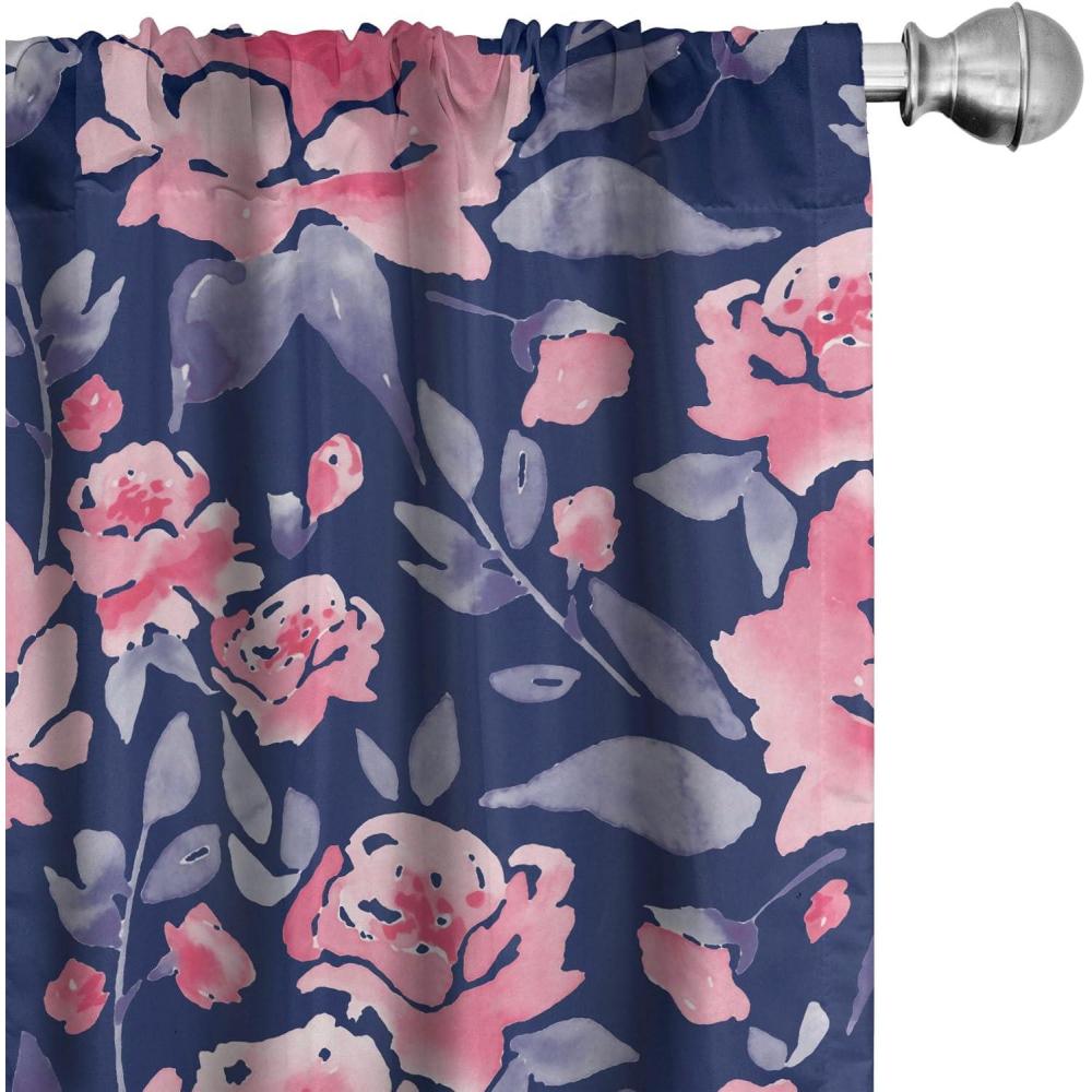 imageAmbesonne Tropical Leaves Curtains Retro Wave Colors Monstera Palm Tree Leaves Neutral Boho Print Window Treatments 2 Panel Set for Living Room Bedroom Pair of 28 x 84 Dark Lavender IndigoDark Coral Blush Indigo