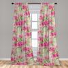 Ambesonne Hibiscus Curtains, Watercolor Silhouettes of Tropical Floral with Neutral Colors Boho Art, Window Treatments 2 Panel Set for Living Room Bedroom, Pair of – 28″ x 63″, Dark Coral Coral White(Fern Green Hot Pink)