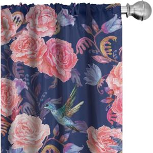 Ambesonne Birds and Nature Curtains, Cottagecore Vibe Neutral Colors Boho Animals and Flower Art, Window Treatments 2 Panel Set for Living Room Bedroom, Pair of – 28″ x 63″, Dark Lavender Pastel Pink(Dark Lavender Pastel Pink)