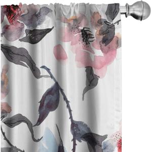Ambesonne Birds and Nature Curtains, Cottagecore Vibe Neutral Colors Boho Animals and Flower Art, Window Treatments 2 Panel Set for Living Room Bedroom, Pair of – 28″ x 63″, Dark Lavender Pastel Pink(Dimgray Rose and Blue)