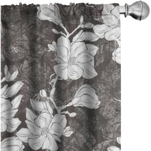 Ambesonne Birds and Nature Curtains, Cottagecore Vibe Neutral Colors Boho Animals and Flower Art, Window Treatments 2 Panel Set for Living Room Bedroom, Pair of – 28″ x 63″, Dark Lavender Pastel Pink(Dark Taupe Grey and White)