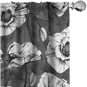 Ambesonne Birds and Nature Curtains, Cottagecore Vibe Neutral Colors Boho Animals and Flower Art, Window Treatments 2 Panel Set for Living Room Bedroom, Pair of – 28″ x 63″, Dark Lavender Pastel Pink(Grey Black White)