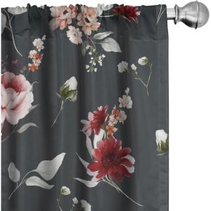 Ambesonne Birds and Nature Curtains, Cottagecore Vibe Neutral Colors Boho Animals and Flower Art, Window Treatments 2 Panel Set for Living Room Bedroom, Pair of – 28″ x 63″, Dark Lavender Pastel Pink(Charcoal Grey and Burgundy)