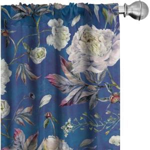 Ambesonne Birds and Nature Curtains, Cottagecore Vibe Neutral Colors Boho Animals and Flower Art, Window Treatments 2 Panel Set for Living Room Bedroom, Pair of – 28″ x 63″, Dark Lavender Pastel Pink(Cobalt Blue Pale Yellow)