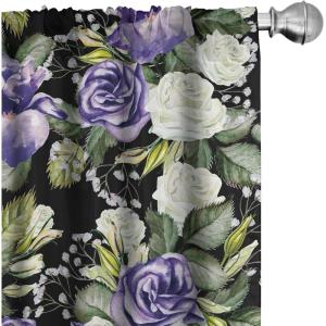 Ambesonne Birds and Nature Curtains, Cottagecore Vibe Neutral Colors Boho Animals and Flower Art, Window Treatments 2 Panel Set for Living Room Bedroom, Pair of – 28″ x 63″, Dark Lavender Pastel Pink(Blue Violet Reseda Green)
