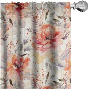 Ambesonne Birds and Nature Curtains, Cottagecore Vibe Neutral Colors Boho Animals and Flower Art, Window Treatments 2 Panel Set for Living Room Bedroom, Pair of – 28″ x 63″, Dark Lavender Pastel Pink(Salmon Ceil Blue Peach)