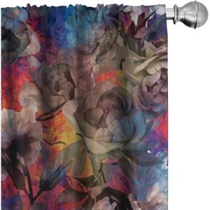 Ambesonne Birds and Nature Curtains, Cottagecore Vibe Neutral Colors Boho Animals and Flower Art, Window Treatments 2 Panel Set for Living Room Bedroom, Pair of – 28″ x 63″, Dark Lavender Pastel Pink(Pale Sky Blue Dark Coral)