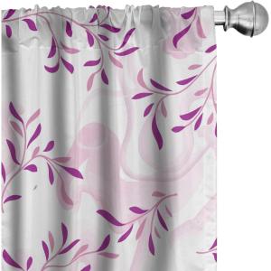 Ambesonne Blooming Flowers Curtains, Simple Design Floral Sketch Pattern with Neutral Leaves Art, Window Treatments 2 Panel Set for Living Room Bedroom, Pair of – 28″ x 95″, Dark Coral Dimgray White(Pale Lilac Fuchsia White)