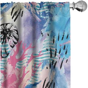 Ambesonne Blooming Flowers Curtains, Simple Design Floral Sketch Pattern with Neutral Leaves Art, Window Treatments 2 Panel Set for Living Room Bedroom, Pair of – 28″ x 95″, Dark Coral Dimgray White(Sea Blue Pastel Pink)