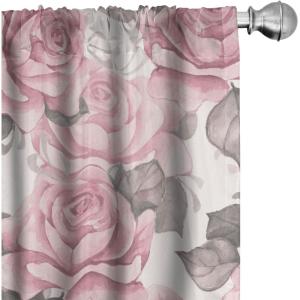 Ambesonne Blooming Flowers Curtains, Simple Design Floral Sketch Pattern with Neutral Leaves Art, Window Treatments 2 Panel Set for Living Room Bedroom, Pair of – 28″ x 95″, Dark Coral Dimgray White(Pale Pink Taupe Grey)