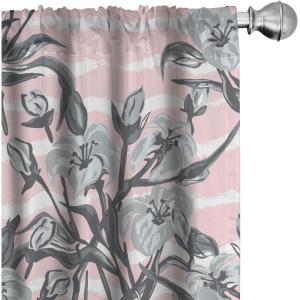 Ambesonne Blooming Flowers Curtains, Simple Design Floral Sketch Pattern with Neutral Leaves Art, Window Treatments 2 Panel Set for Living Room Bedroom, Pair of – 28″ x 95″, Dark Coral Dimgray White(Pale Grey Pastel Pink)