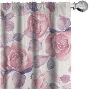 Ambesonne Blooming Flowers Curtains, Simple Design Floral Sketch Pattern with Neutral Leaves Art, Window Treatments 2 Panel Set for Living Room Bedroom, Pair of – 28″ x 95″, Dark Coral Dimgray White(Blush Indigo Pastel Pink)