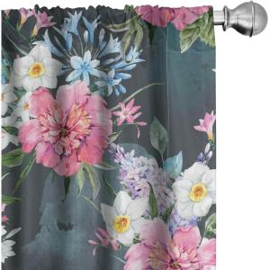 Ambesonne Blooming Flowers Curtains, Simple Design Floral Sketch Pattern with Neutral Leaves Art, Window Treatments 2 Panel Set for Living Room Bedroom, Pair of – 28″ x 95″, Dark Coral Dimgray White(Pink Dark Teal)