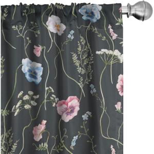 Ambesonne Blooming Roses Curtains, Night Jungle Vibe Flowers Boho with Neutral Leafy Peduncles, Window Treatments 2 Panel Set for Living Room Bedroom, Pair of – 28″ x 84″, Dark Sea Green Dark Coral(Charcoal Grey Blush and Pink)