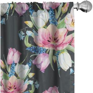 Ambesonne Blooming Roses Curtains, Night Jungle Vibe Flowers Boho with Neutral Leafy Peduncles, Window Treatments 2 Panel Set for Living Room Bedroom, Pair of – 28″ x 84″, Dark Sea Green Dark Coral(Pale Fuchsia and Lime Green)