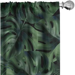 Ambesonne Blooming Roses Curtains, Night Jungle Vibe Flowers Boho with Neutral Leafy Peduncles, Window Treatments 2 Panel Set for Living Room Bedroom, Pair of – 28″ x 84″, Dark Sea Green Dark Coral(Hunter Green and Dark Teal)