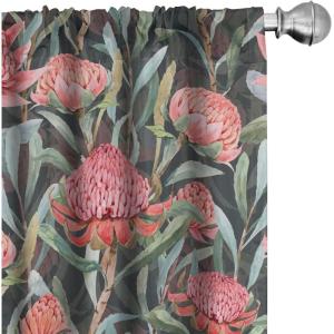 Ambesonne Blooming Roses Curtains, Night Jungle Vibe Flowers Boho with Neutral Leafy Peduncles, Window Treatments 2 Panel Set for Living Room Bedroom, Pair of – 28″ x 84″, Dark Sea Green Dark Coral(Pale Pink and Laurel Green)
