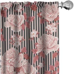 Ambesonne Blooming Roses Curtains, Night Jungle Vibe Flowers Boho with Neutral Leafy Peduncles, Window Treatments 2 Panel Set for Living Room Bedroom, Pair of – 28″ x 84″, Dark Sea Green Dark Coral(Pale Pink Cinnamon Blush)