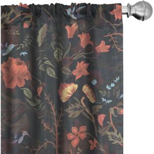 Ambesonne Blooming Roses Curtains, Night Jungle Vibe Flowers Boho with Neutral Leafy Peduncles, Window Treatments 2 Panel Set for Living Room Bedroom, Pair of – 28″ x 84″, Dark Sea Green Dark Coral(Dark Coral and Reseda Green)