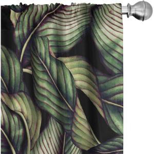 Ambesonne Blooming Roses Curtains, Night Jungle Vibe Flowers Boho with Neutral Leafy Peduncles, Window Treatments 2 Panel Set for Living Room Bedroom, Pair of – 28″ x 84″, Dark Sea Green Dark Coral(Reseda Green Dark Purple)