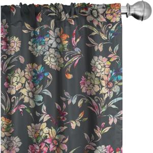 Ambesonne Blooming Roses Curtains, Night Jungle Vibe Flowers Boho with Neutral Leafy Peduncles, Window Treatments 2 Panel Set for Living Room Bedroom, Pair of – 28″ x 84″, Dark Sea Green Dark Coral(Dark Taupe Multicolor)