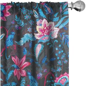 Ambesonne Blooming Roses Curtains, Night Jungle Vibe Flowers Boho with Neutral Leafy Peduncles, Window Treatments 2 Panel Set for Living Room Bedroom, Pair of – 28″ x 84″, Dark Sea Green Dark Coral(Soft Pink and Dark Lavender)