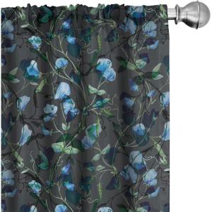 Ambesonne Blooming Roses Curtains, Night Jungle Vibe Flowers Boho with Neutral Leafy Peduncles, Window Treatments 2 Panel Set for Living Room Bedroom, Pair of – 28″ x 84″, Dark Sea Green Dark Coral(Reseda Green Sky Blue)