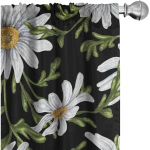 Ambesonne Blooming Roses Curtains, Night Jungle Vibe Flowers Boho with Neutral Leafy Peduncles, Window Treatments 2 Panel Set for Living Room Bedroom, Pair of – 28″ x 84″, Dark Sea Green Dark Coral(Off White Fern Green)