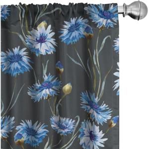 Ambesonne Blooming Roses Curtains, Night Jungle Vibe Flowers Boho with Neutral Leafy Peduncles, Window Treatments 2 Panel Set for Living Room Bedroom, Pair of – 28″ x 84″, Dark Sea Green Dark Coral(Dark Violet Blue and Grey)