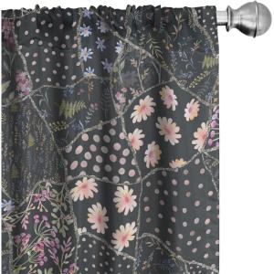 Ambesonne Blooming Roses Curtains, Night Jungle Vibe Flowers Boho with Neutral Leafy Peduncles, Window Treatments 2 Panel Set for Living Room Bedroom, Pair of – 28″ x 84″, Dark Sea Green Dark Coral(Pale Ruby and Slate Brown)