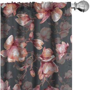Ambesonne Blooming Roses Curtains, Night Jungle Vibe Flowers Boho with Neutral Leafy Peduncles, Window Treatments 2 Panel Set for Living Room Bedroom, Pair of – 28″ x 84″, Dark Sea Green Dark Coral(Coral Dried Rose)