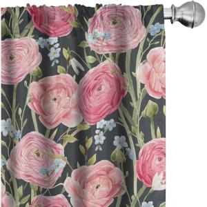 Ambesonne Blooming Roses Curtains, Night Jungle Vibe Flowers Boho with Neutral Leafy Peduncles, Window Treatments 2 Panel Set for Living Room Bedroom, Pair of – 28″ x 84″, Dark Sea Green Dark Coral(Dark Coral and Olive Green)