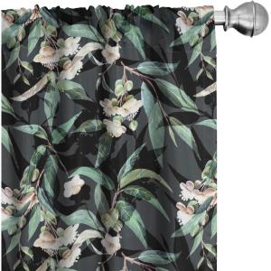 Ambesonne Blooming Roses Curtains, Night Jungle Vibe Flowers Boho with Neutral Leafy Peduncles, Window Treatments 2 Panel Set for Living Room Bedroom, Pair of – 28″ x 84″, Dark Sea Green Dark Coral(Peacock Green Sea Green)