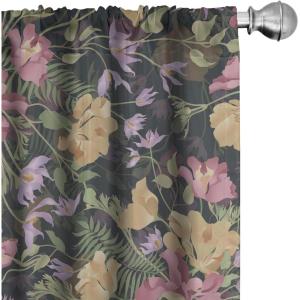 Ambesonne Blooming Roses Curtains, Night Jungle Vibe Flowers Boho with Neutral Leafy Peduncles, Window Treatments 2 Panel Set for Living Room Bedroom, Pair of – 28″ x 84″, Dark Sea Green Dark Coral(Pale Pink Pistachio Green)