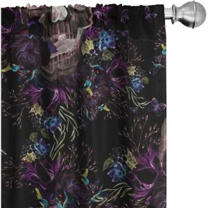 Ambesonne Boho Feathers Curtains, Vintage Japanese Feels Fuzz Sketch Pattern Neutral Colors Artwork, Window Treatments 2 Panel Set for Living Room Bedroom, Pair of – 28″ x 95″, Purple Charcoal Grey(Dark Magenta and Multicolor)