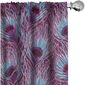 Ambesonne Boho Feathers Curtains, Vintage Japanese Feels Fuzz Sketch Pattern Neutral Colors Artwork, Window Treatments 2 Panel Set for Living Room Bedroom, Pair of – 28″ x 95″, Purple Charcoal Grey(Pale Azure Blue Indigo)