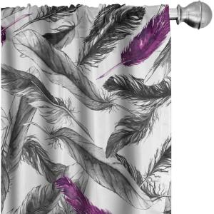 Ambesonne Boho Feathers Curtains, Vintage Japanese Feels Fuzz Sketch Pattern Neutral Colors Artwork, Window Treatments 2 Panel Set for Living Room Bedroom, Pair of – 28″ x 95″, Purple Charcoal Grey(Purple Charcoal Grey)