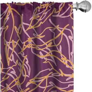Ambesonne Boho Feathers Curtains, Vintage Japanese Feels Fuzz Sketch Pattern Neutral Colors Artwork, Window Treatments 2 Panel Set for Living Room Bedroom, Pair of – 28″ x 95″, Purple Charcoal Grey(Dark Magenta Marigold)