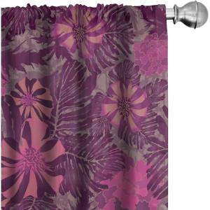 Ambesonne Boho Feathers Curtains, Vintage Japanese Feels Fuzz Sketch Pattern Neutral Colors Artwork, Window Treatments 2 Panel Set for Living Room Bedroom, Pair of – 28″ x 95″, Purple Charcoal Grey(Magenta Dried Rose Coral)