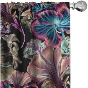 Ambesonne Boho Feathers Curtains, Vintage Japanese Feels Fuzz Sketch Pattern Neutral Colors Artwork, Window Treatments 2 Panel Set for Living Room Bedroom, Pair of – 28″ x 95″, Purple Charcoal Grey(Avocado Green Multicolor)
