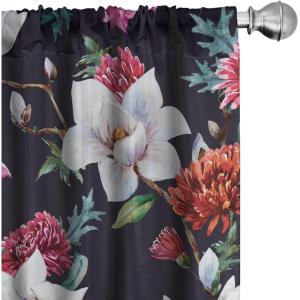 Ambesonne Boho Feathers Curtains, Vintage Japanese Feels Fuzz Sketch Pattern Neutral Colors Artwork, Window Treatments 2 Panel Set for Living Room Bedroom, Pair of – 28″ x 95″, Purple Charcoal Grey(Raspberry and Petrol Blue)