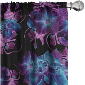 Ambesonne Boho Feathers Curtains, Vintage Japanese Feels Fuzz Sketch Pattern Neutral Colors Artwork, Window Treatments 2 Panel Set for Living Room Bedroom, Pair of – 28″ x 95″, Purple Charcoal Grey(Pastel Pink Aqua Indigo)