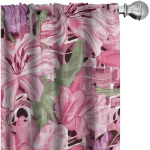 Ambesonne Boho Feathers Curtains, Vintage Japanese Feels Fuzz Sketch Pattern Neutral Colors Artwork, Window Treatments 2 Panel Set for Living Room Bedroom, Pair of – 28″ x 95″, Purple Charcoal Grey(Pastel Pink Fuchsia)