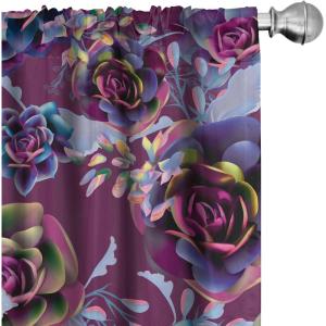 Ambesonne Boho Feathers Curtains, Vintage Japanese Feels Fuzz Sketch Pattern Neutral Colors Artwork, Window Treatments 2 Panel Set for Living Room Bedroom, Pair of – 28″ x 95″, Purple Charcoal Grey(Dark Magenta Ceil Blue)