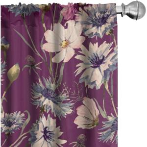 Ambesonne Boho Feathers Curtains, Vintage Japanese Feels Fuzz Sketch Pattern Neutral Colors Artwork, Window Treatments 2 Panel Set for Living Room Bedroom, Pair of – 28″ x 95″, Purple Charcoal Grey(Pale Salmon and Dark Purple)